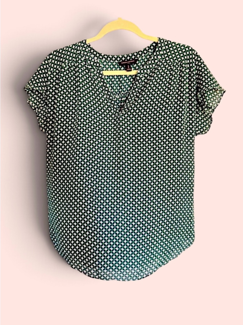 Banana Republic Green Geo Print Short Sleeve Blouse